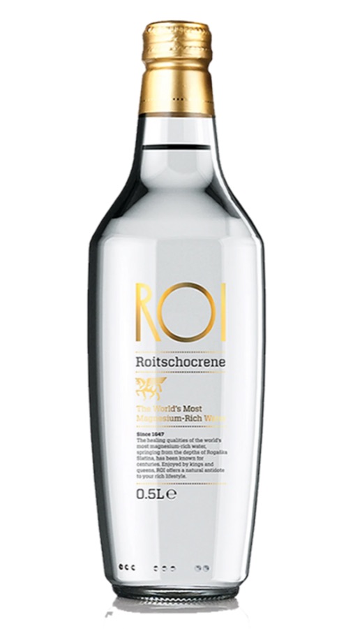 A bottle of ROI magnesium-rich water.
